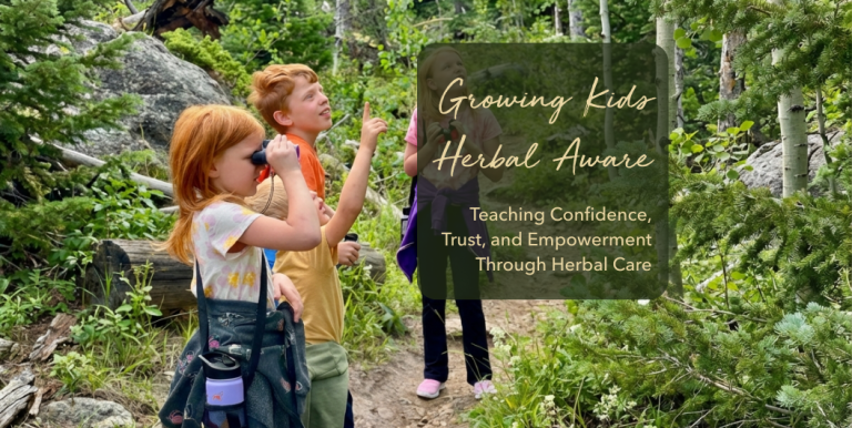 Children exploring nature outdoors learning about herbal awareness and plant identification - teaching kids confidence and empowerment through natural wellness