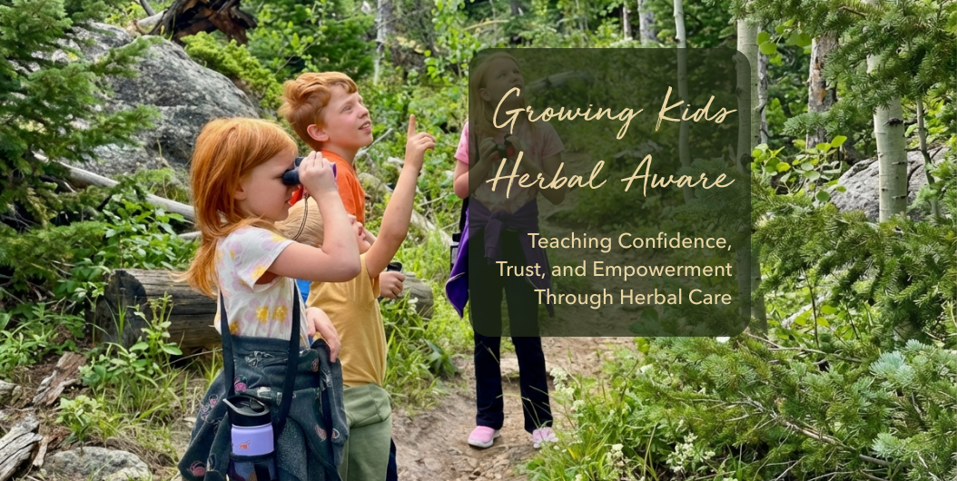 Children exploring nature outdoors learning about herbal awareness and plant identification - teaching kids confidence and empowerment through natural wellness